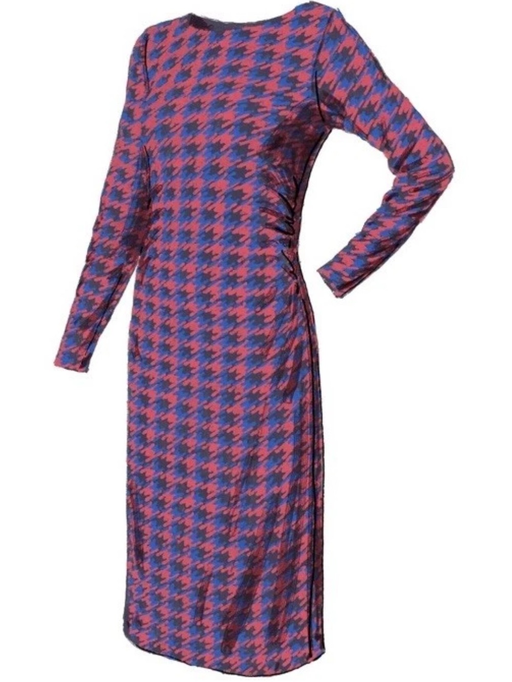 J Petterman Printed Secret Keeper Sheath Dress Medium Red Blue Houndstooth #7145
